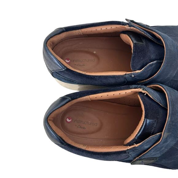 Clarks Unstructured Navy Blue Leather Un Adorn Lo Sneakers Sz 8 - Picture 2 of 6